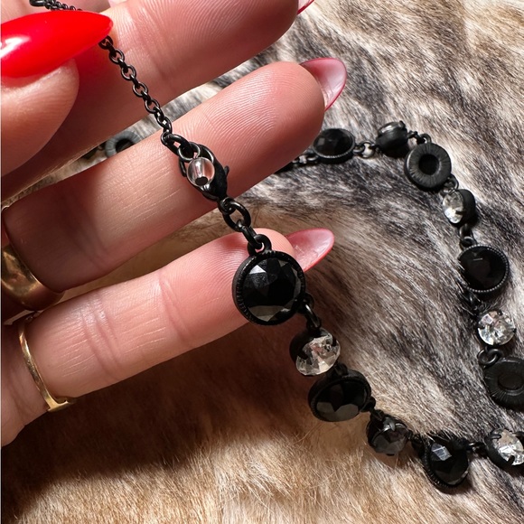 French Jet Hematite Rhinestone Black Chain Choker - Picture 6 of 8